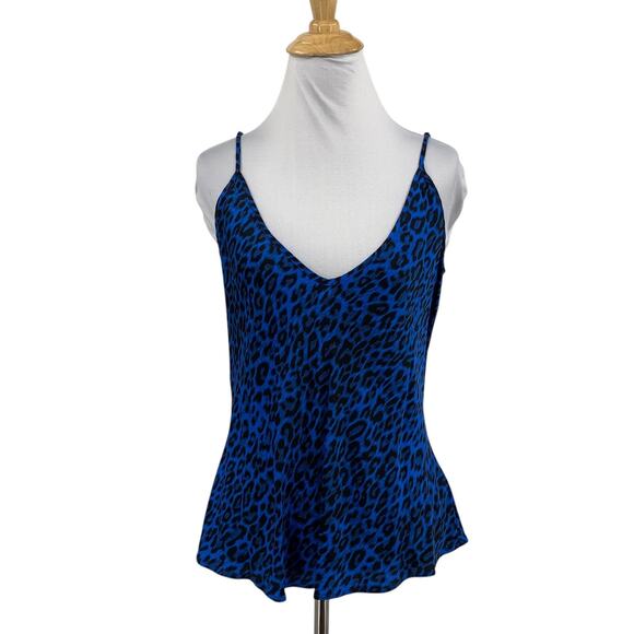 L'Agence Tank Top Womens M Medium Blue Black Satin Lexi Animal Print Camisole - Picture 1 of 11
